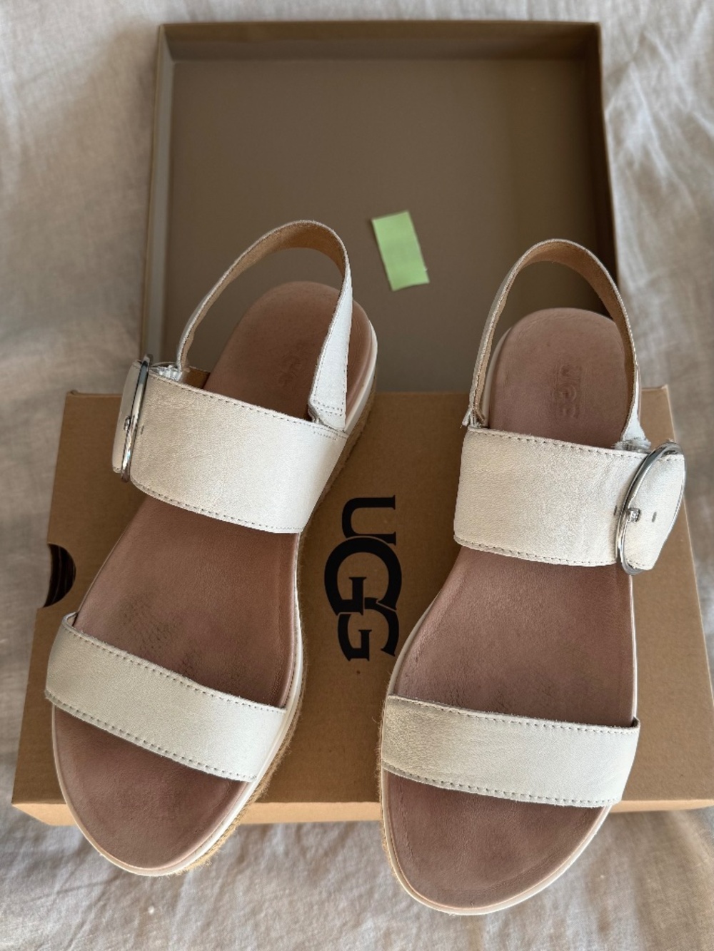UGG platform wedge Espadrilles Sandals Big Buckle Ivory White 7.5